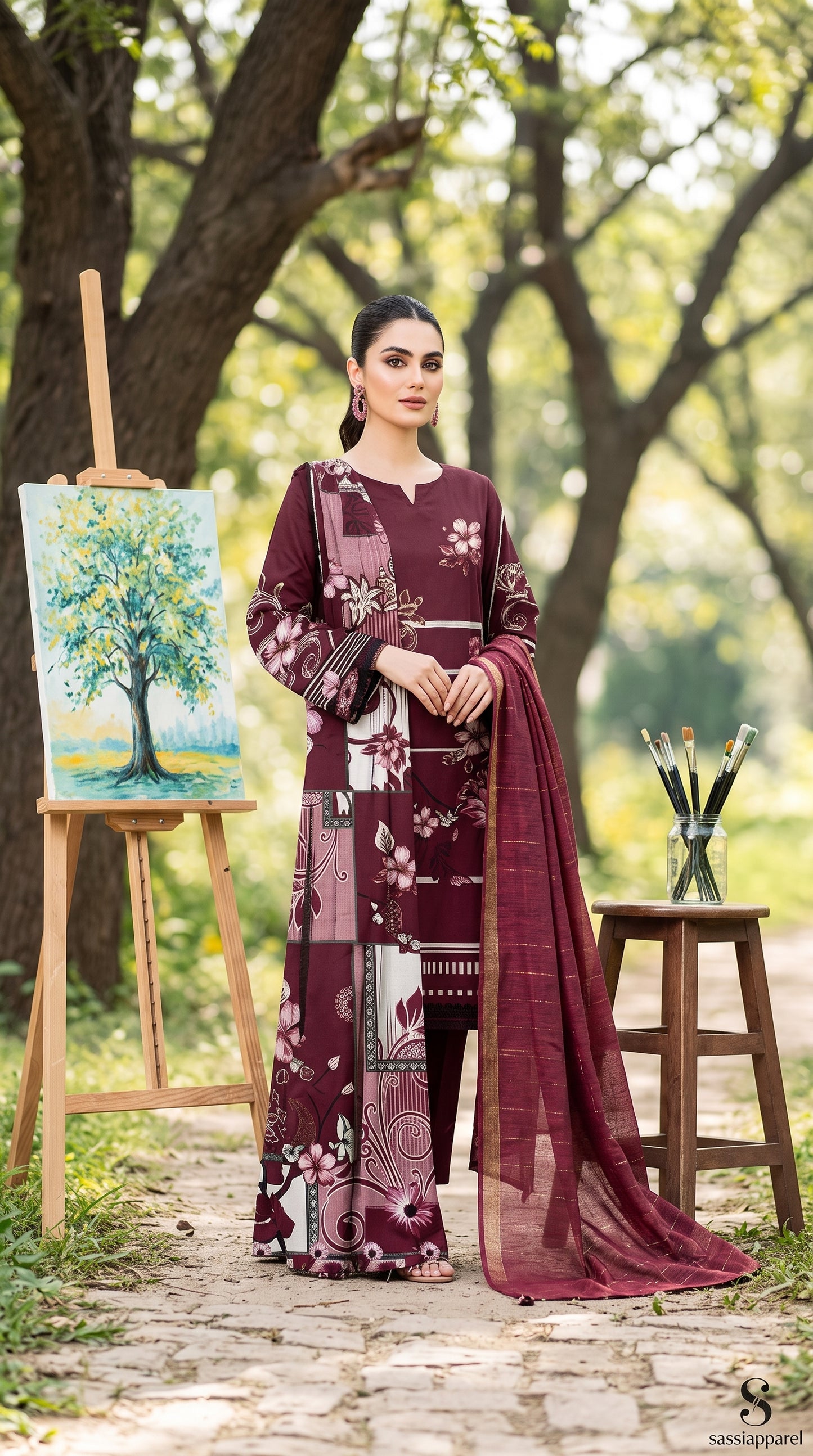 Geometric Print Lawn Suit
