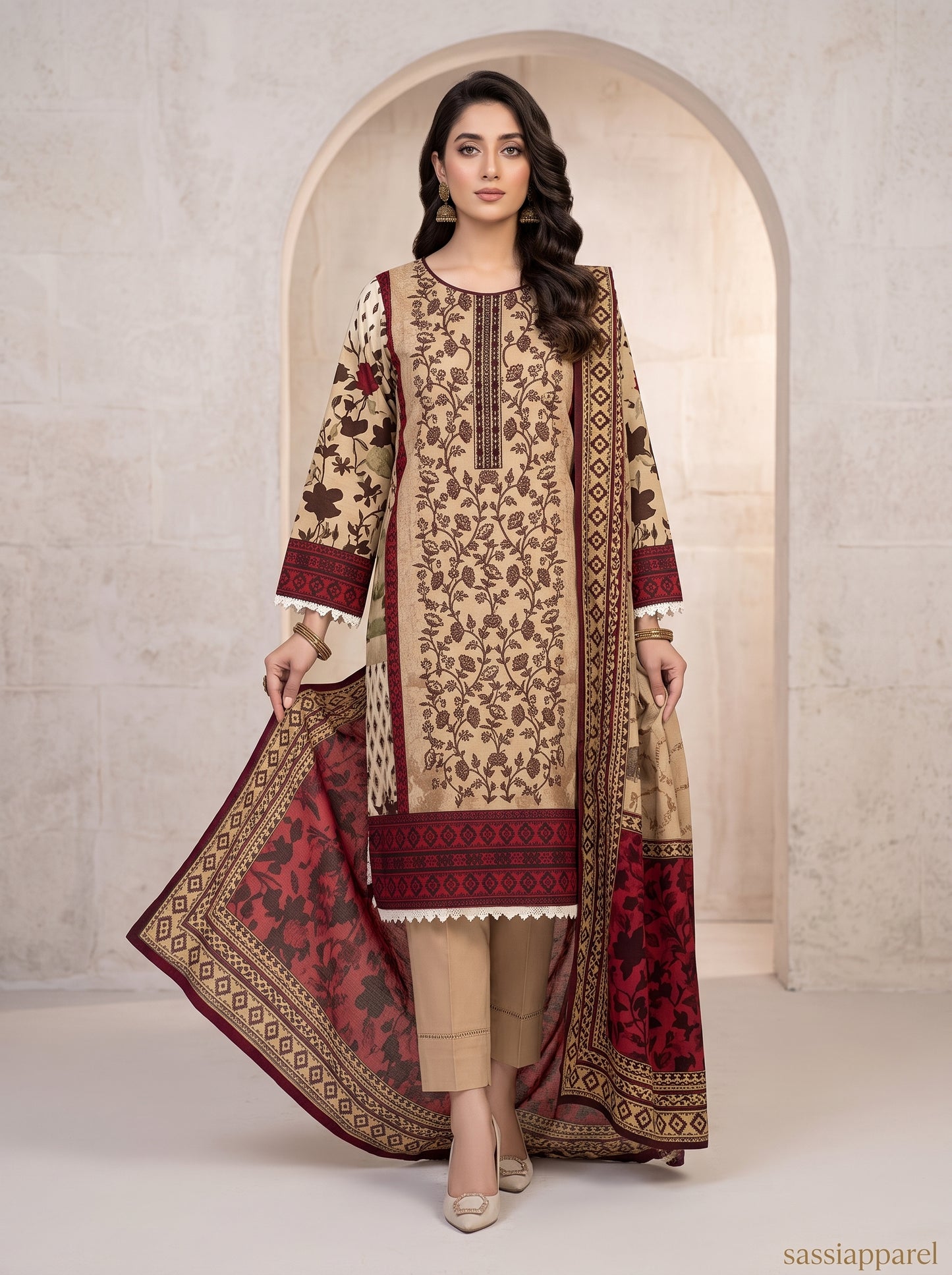 Motif Embroidered Lawn Suit