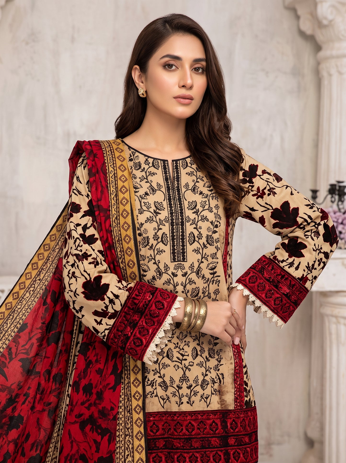 Motif Embroidered Lawn Suit