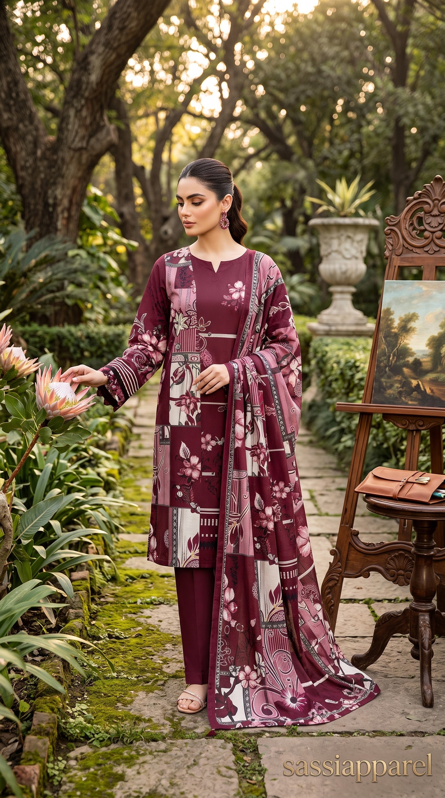 Geometric Print Lawn Suit