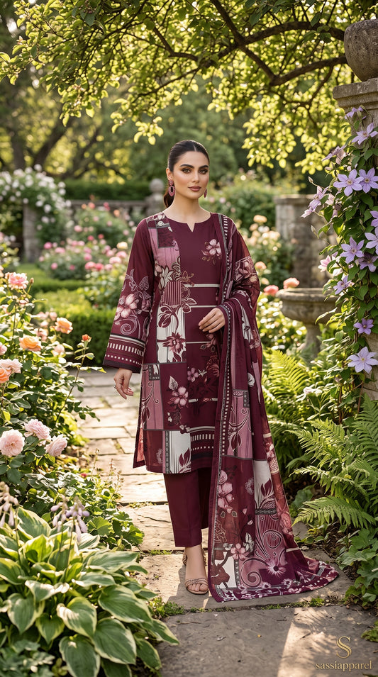 Geometric Print Lawn Suit
