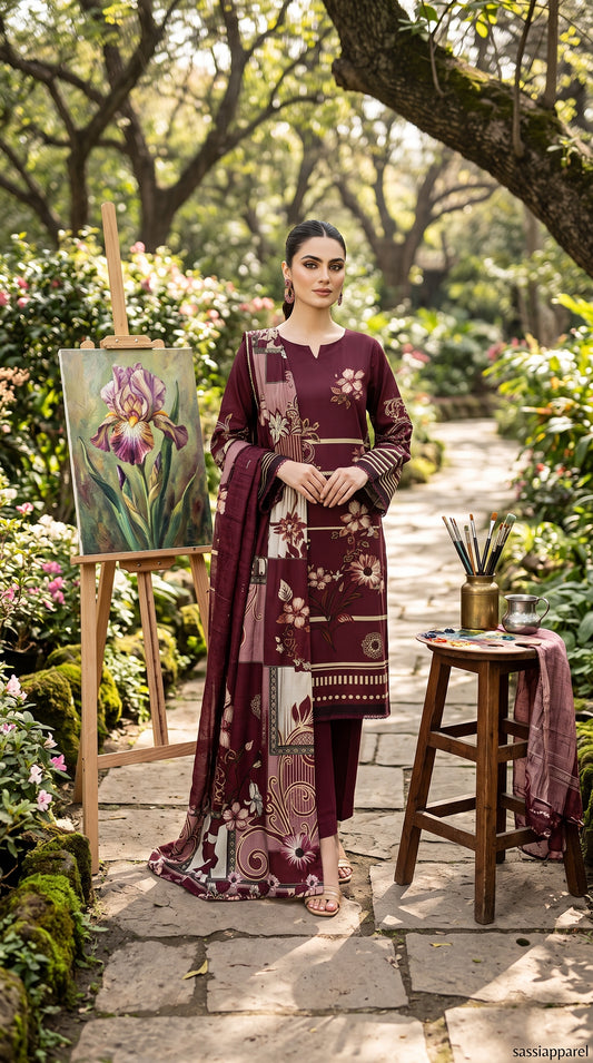 Geometric Print Lawn Suit